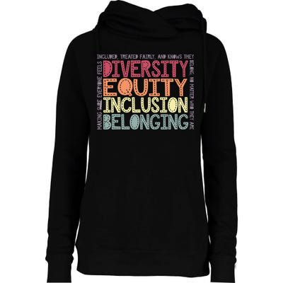 Retro Diversity Equity Inclusion Belonging DEIB Teacher Womens Funnel Neck Pullover Hood