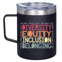 Retro Diversity Equity Inclusion Belonging DEIB Teacher 12oz Stainless Steel Coffee Mug
