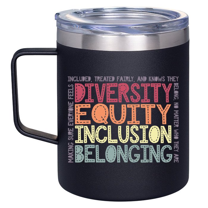 Retro Diversity Equity Inclusion Belonging DEIB Teacher 12oz Stainless Steel Coffee Mug