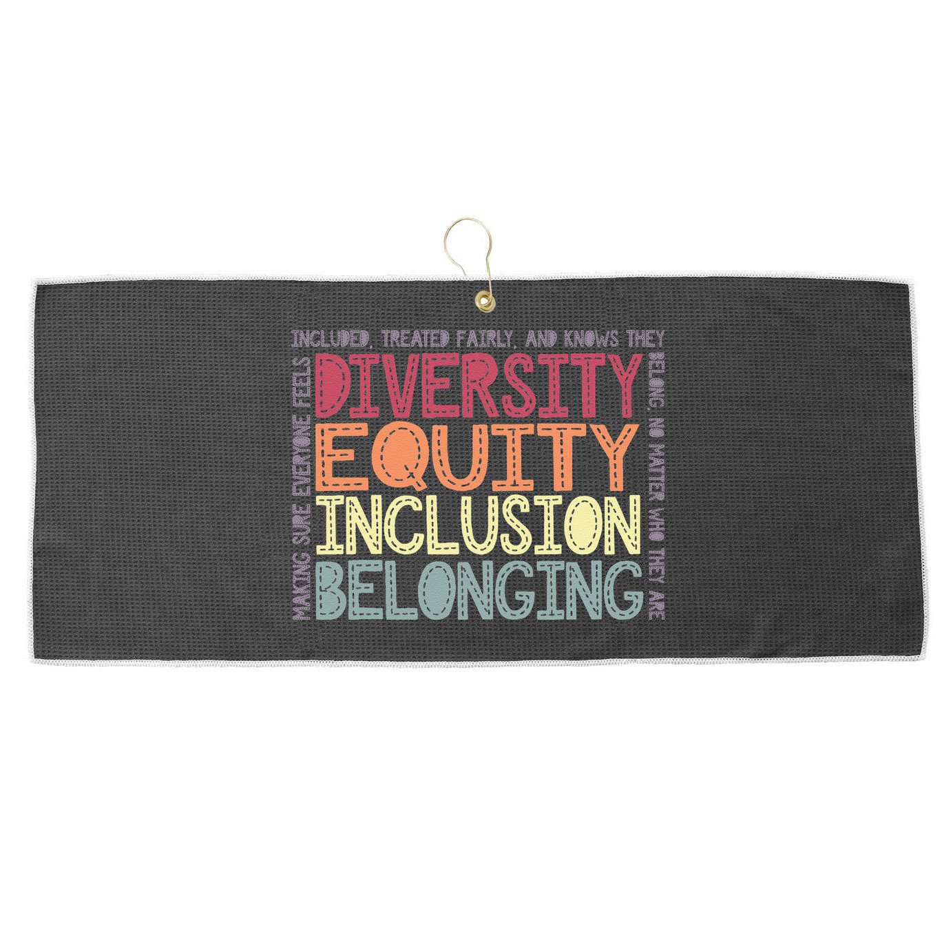 Retro Diversity Equity Inclusion Belonging DEIB Teacher Large Microfiber Waffle Golf Towel