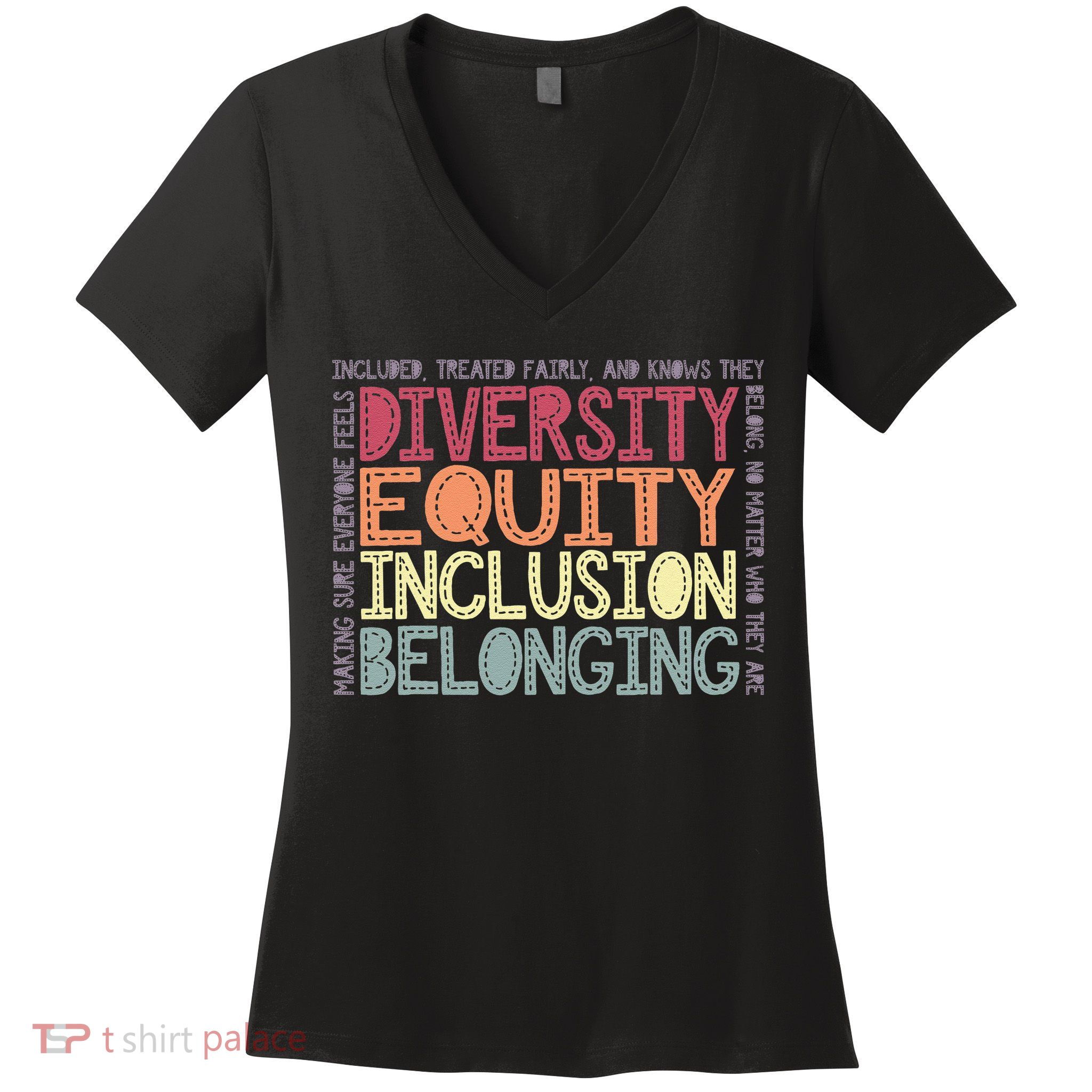 Retro Diversity Equity Inclusion Belonging DEIB Teacher Women's V-Neck T-Shirt