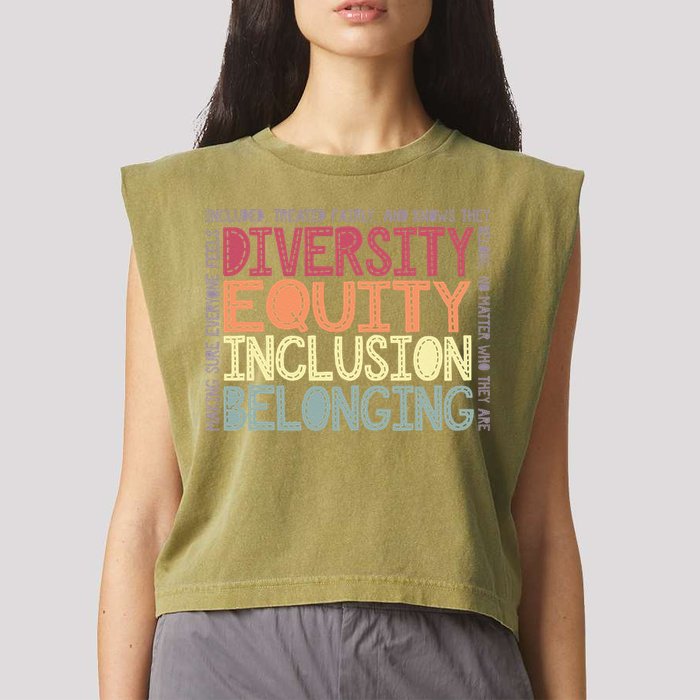 Retro Diversity Equity Inclusion Belonging DEIB Teacher Garment-Dyed Women's Muscle Tee