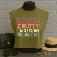 Retro Diversity Equity Inclusion Belonging DEIB Teacher Garment-Dyed Women's Muscle Tee
