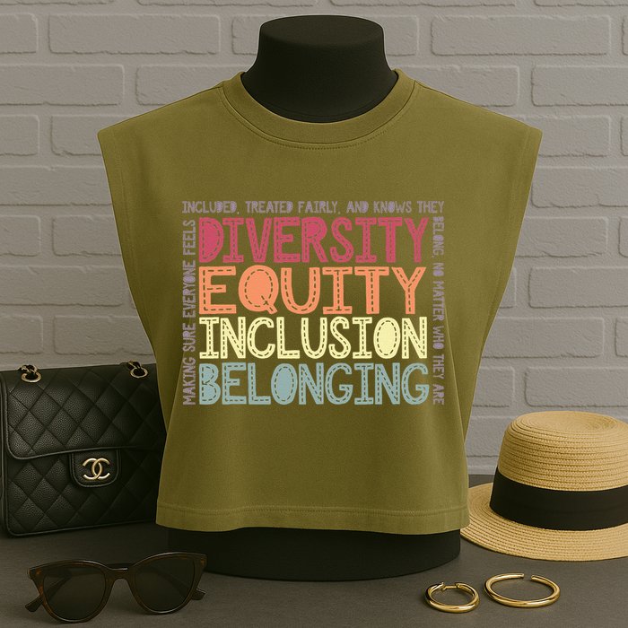 Retro Diversity Equity Inclusion Belonging DEIB Teacher Garment-Dyed Women's Muscle Tee