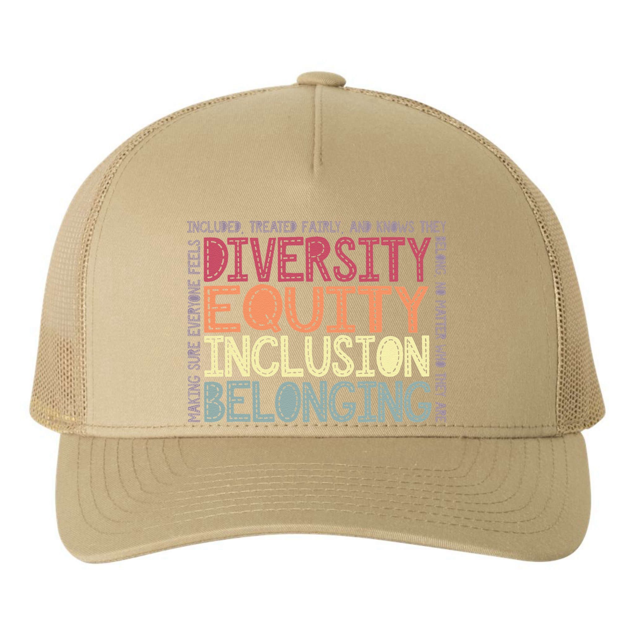 Retro Diversity Equity Inclusion Belonging DEIB Teacher Yupoong Adult 5-Panel Trucker Hat