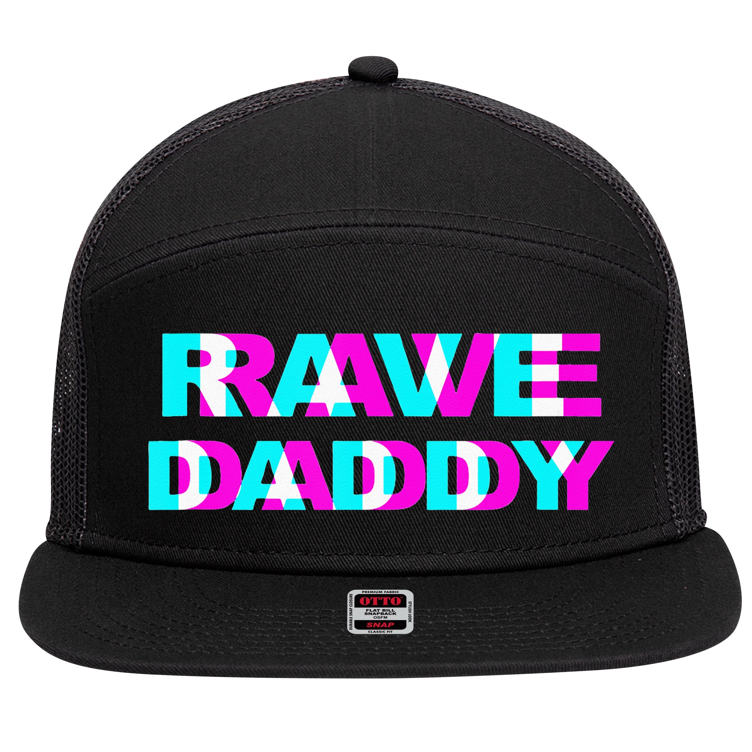 Rave Daddy EDM Music Festival Father Optical Illusion Trippy 7 Panel Mesh Trucker Snapback Hat
