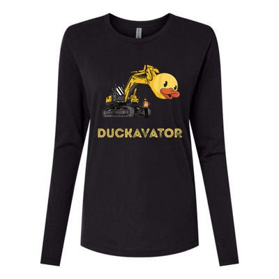 Rubber Duck Excavator Construction Site Backhoe Driver Womens Cotton Relaxed Long Sleeve T-Shirt