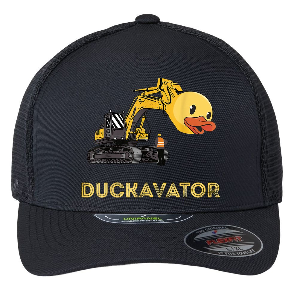 Rubber Duck Excavator Construction Site Backhoe Driver Flexfit Unipanel Trucker Cap