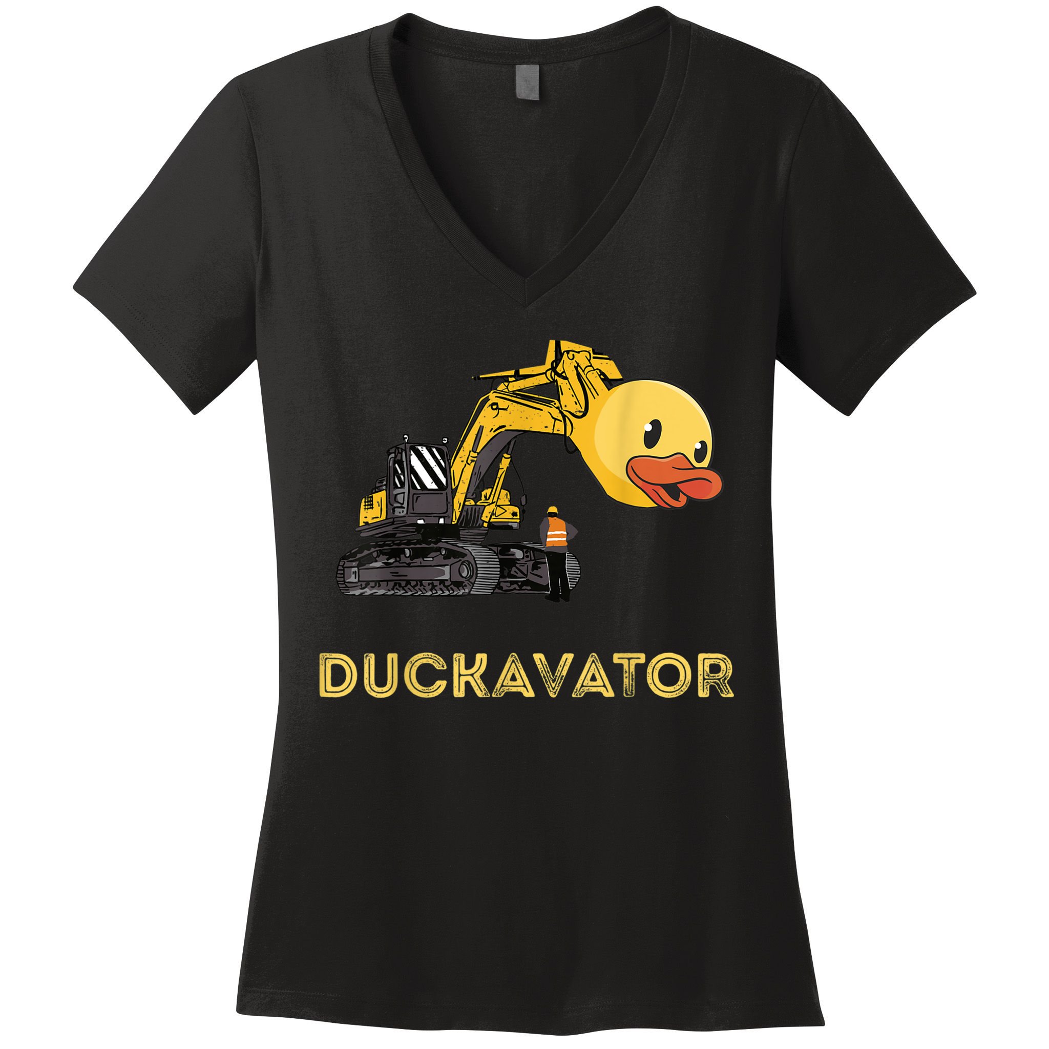 Rubber Duck Excavator Construction Site Backhoe Driver Women's V-Neck T-Shirt