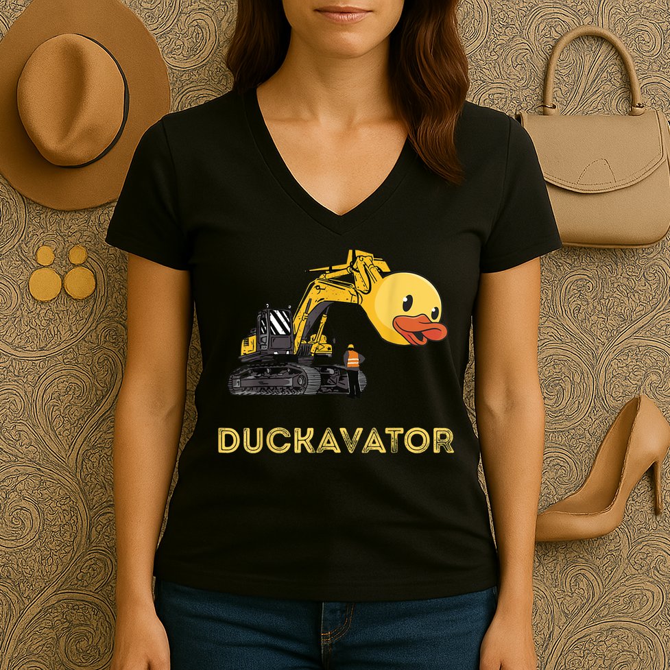 Rubber Duck Excavator Construction Site Backhoe Driver Women's V-Neck T-Shirt