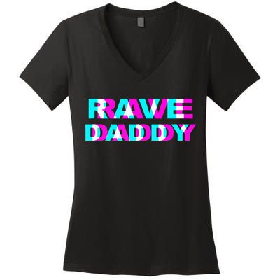 Rave Daddy EDM Music Festival Father Optical Illusion Trippy  Women's V-Neck T-Shirt