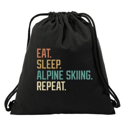 Retro Design Eat Sleep Alpine Skiing Repeat Vintage Drawstring Bag