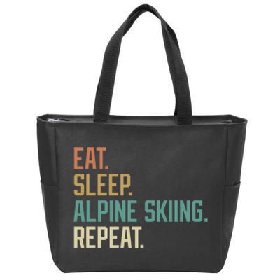 Retro Design Eat Sleep Alpine Skiing Repeat Vintage Zip Tote Bag