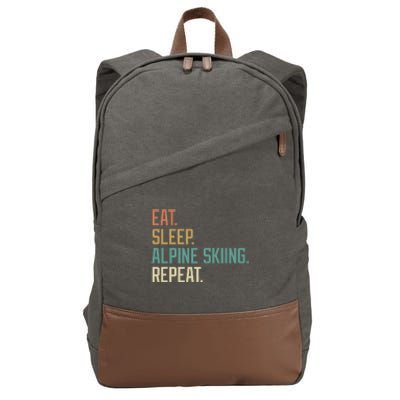 Retro Design Eat Sleep Alpine Skiing Repeat Vintage Cotton Canvas Backpack