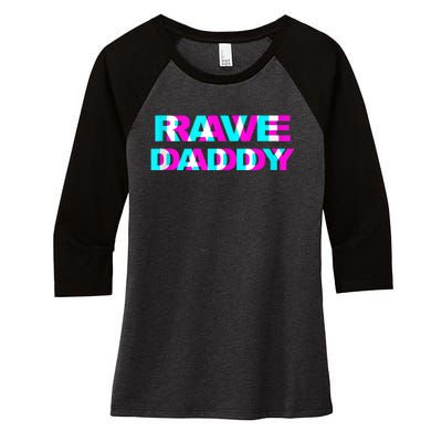 Rave Daddy EDM Music Festival Father Optical Illusion Trippy Women's Tri-Blend 3/4-Sleeve Raglan Shirt