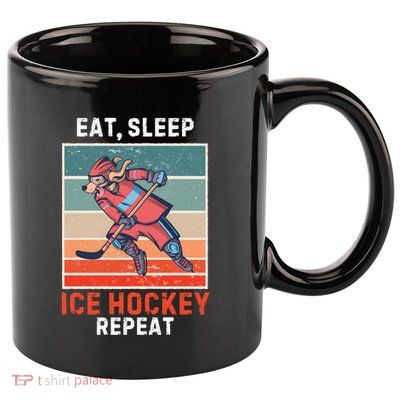 Retro Dog Eat Sleep Ice Hockey Repeat Vintage Ice Hockey Great Gift 11oz C Handle Ceramic Mug