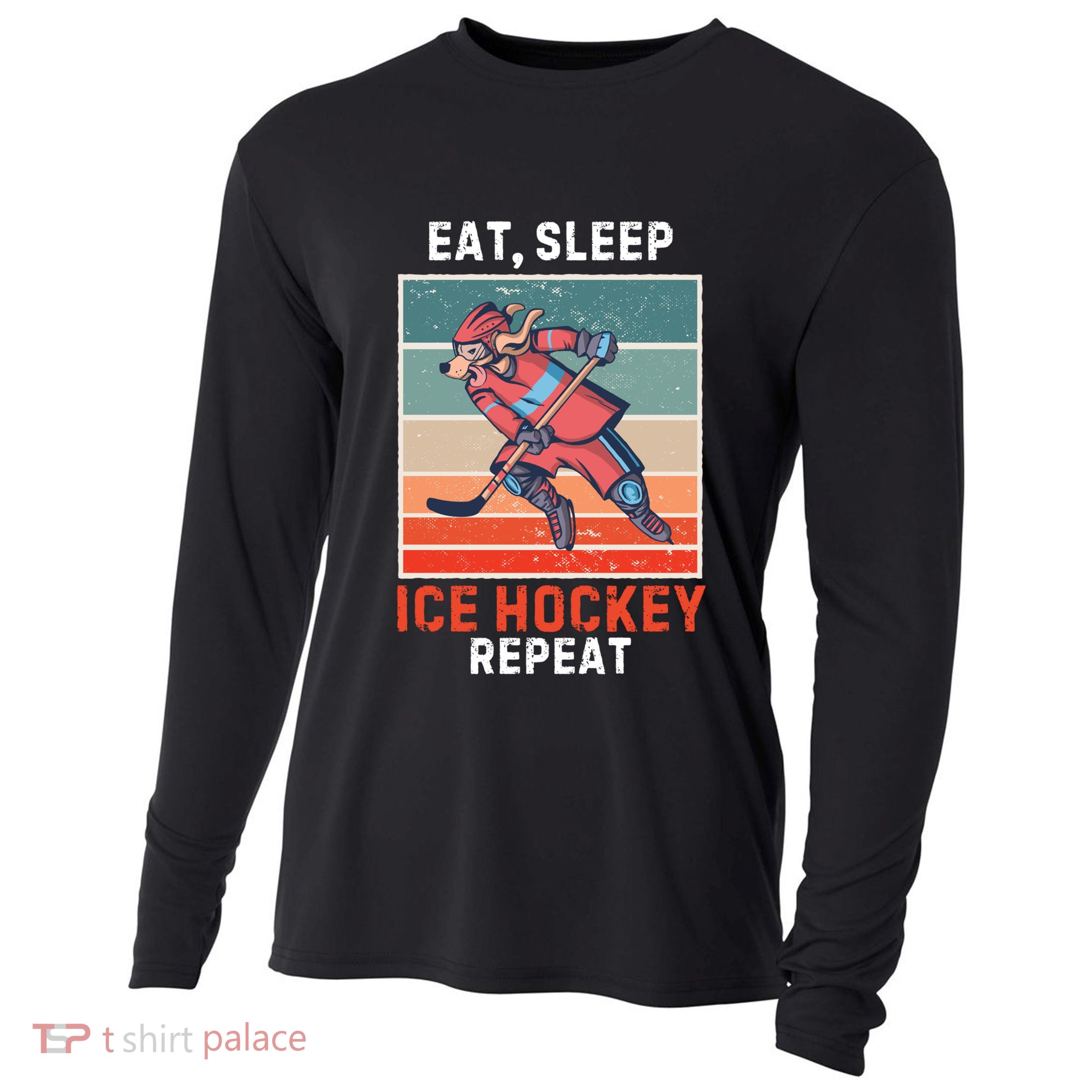 Retro Dog Eat Sleep Ice Hockey Repeat Vintage Ice Hockey Great Gift Cooling Performance Long Sleeve Crew