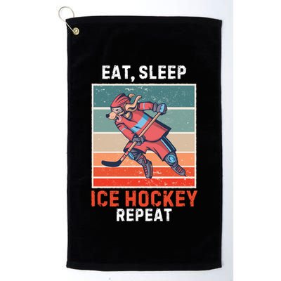 Retro Dog Eat Sleep Ice Hockey Repeat Vintage Ice Hockey Great Gift Golf Towel