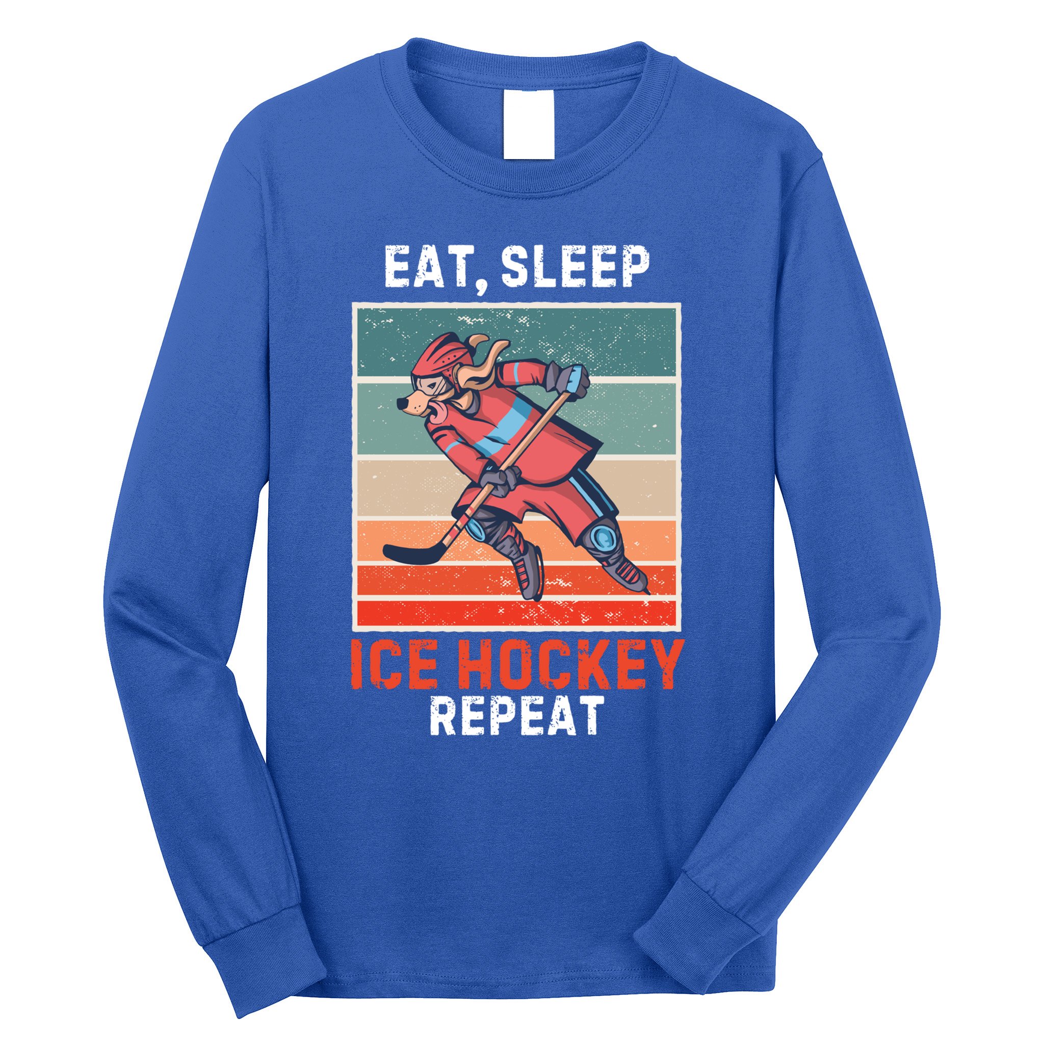 Retro Dog Eat Sleep Ice Hockey Repeat Vintage Ice Hockey Great Gift Long Sleeve Shirt