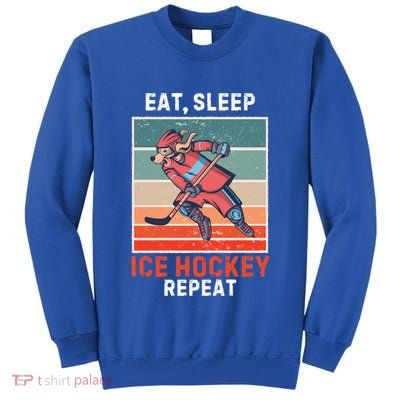 Retro Dog Eat Sleep Ice Hockey Repeat Vintage Ice Hockey Great Gift Tall Sweatshirt
