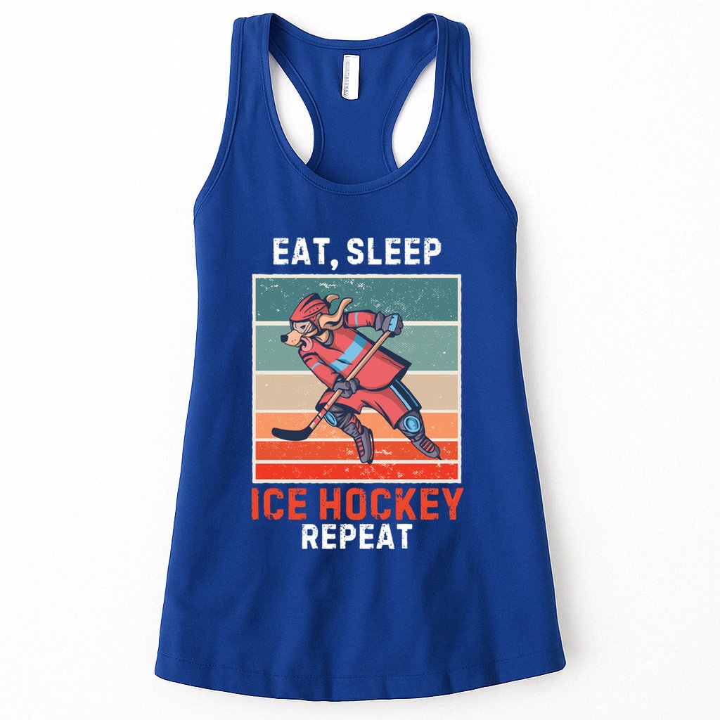 Retro Dog Eat Sleep Ice Hockey Repeat Vintage Ice Hockey Great Gift Womens Tank Top