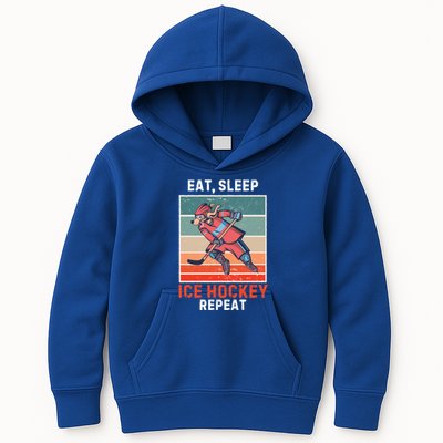Retro Dog Eat Sleep Ice Hockey Repeat Vintage Ice Hockey Great Gift Kids Hoodie