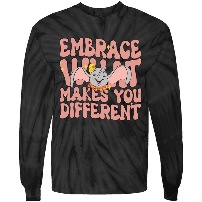 Retro Dumbo Embrace What Makes You Different Flying Elephant Tie-Dye Long Sleeve Shirt