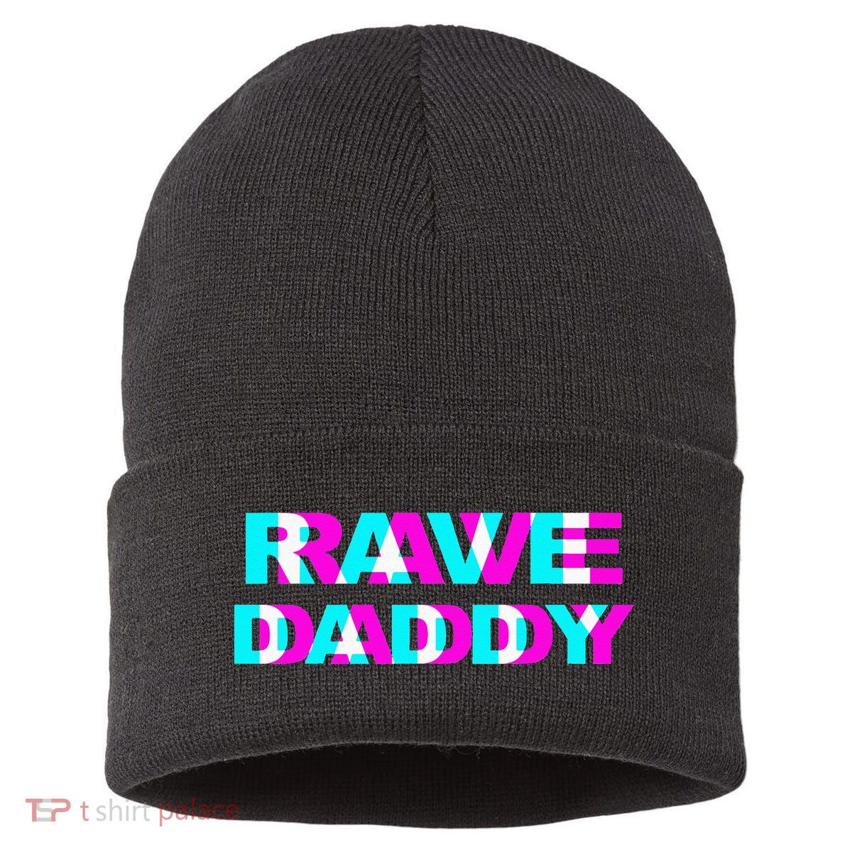 Rave Daddy EDM Music Festival Father Optical Illusion Trippy Sustainable Knit Beanie