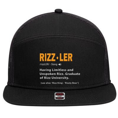 Rizzler Definition Funny Meme Quote Gen Z Alpha Rizz Up 7 Panel Mesh Trucker Snapback Hat