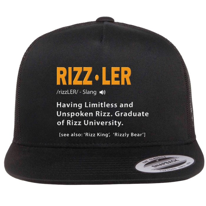 Rizzler Definition Funny Meme Quote Gen Z Alpha Rizz Up Flat Bill Trucker Hat