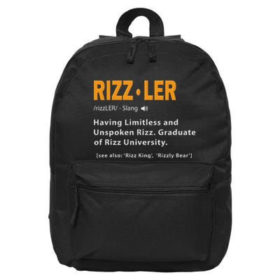 Rizzler Definition Funny Meme Quote Gen Z Alpha Rizz Up 16 in Basic Backpack