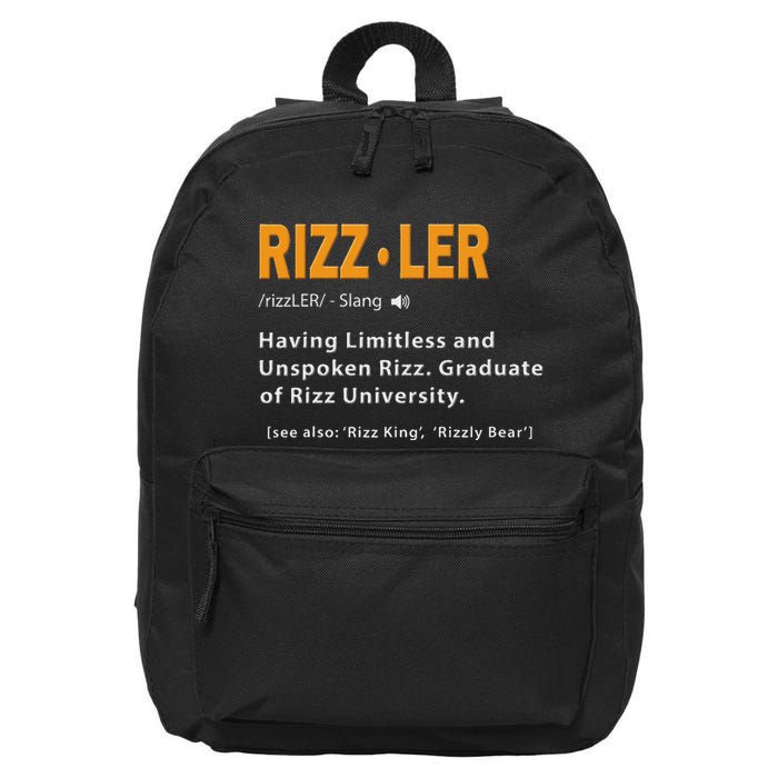 Rizzler Definition Funny Meme Quote Gen Z Alpha Rizz Up 16 in Basic Backpack