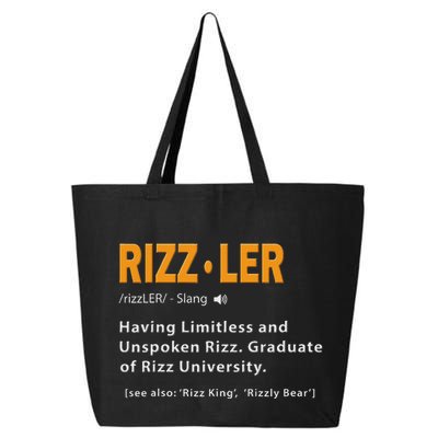 Rizzler Definition Funny Meme Quote Gen Z Alpha Rizz Up 25L Jumbo Tote