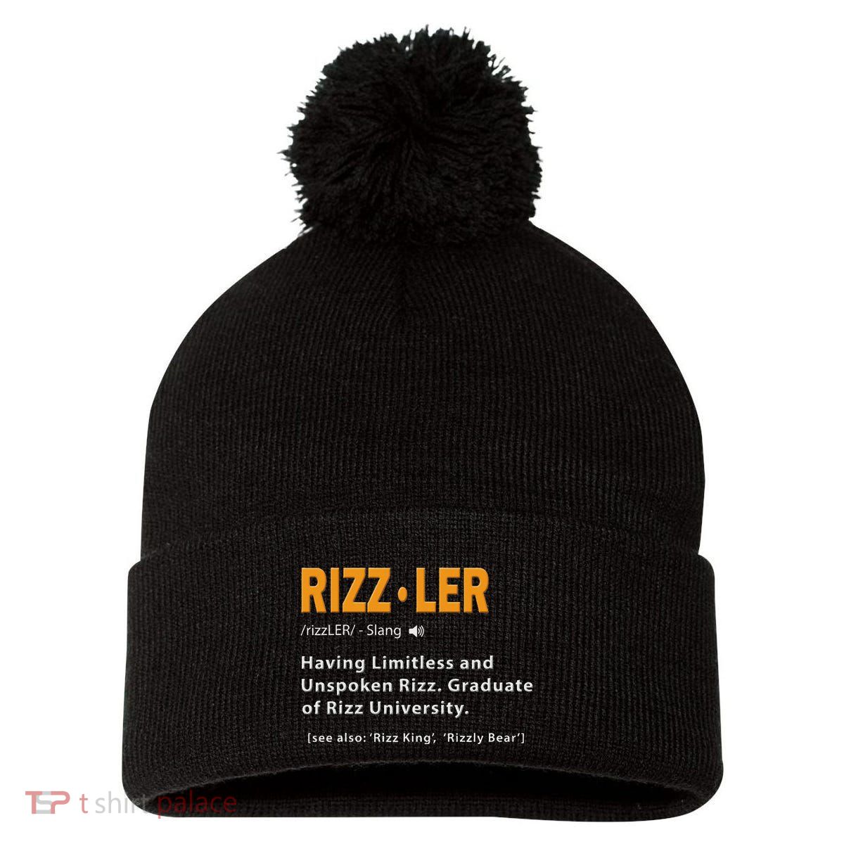 Rizzler Definition Funny Meme Quote Gen Z Alpha Rizz Up Pom Pom 12in Knit Beanie