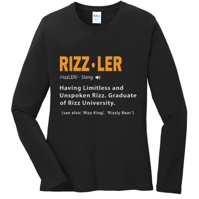 Rizzler Definition Funny Meme Quote Gen Z Alpha Rizz Up Ladies Long Sleeve Shirt