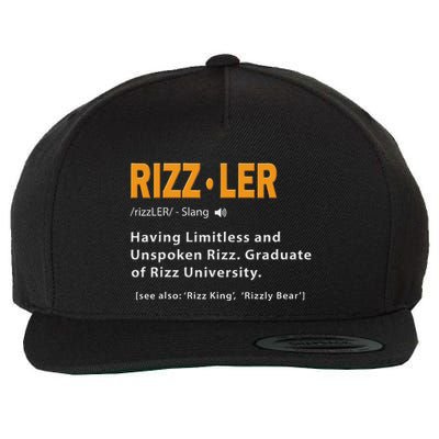 Rizzler Definition Funny Meme Quote Gen Z Alpha Rizz Up Wool Snapback Cap