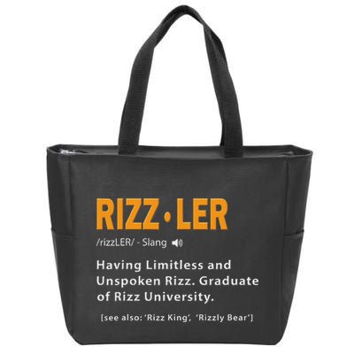 Rizzler Definition Funny Meme Quote Gen Z Alpha Rizz Up Zip Tote Bag