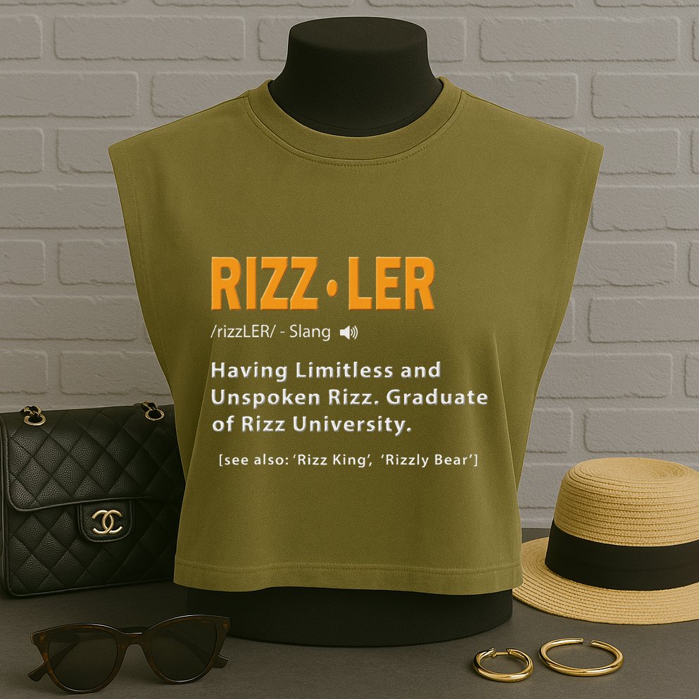 Rizzler Definition Funny Meme Quote Gen Z Alpha Rizz Up Garment-Dyed Women's Muscle Tee