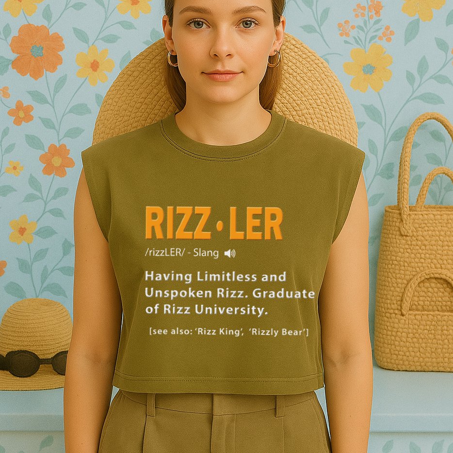 Rizzler Definition Funny Meme Quote Gen Z Alpha Rizz Up Garment-Dyed Women's Muscle Tee