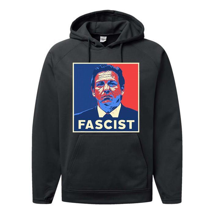 Ron Desantis Fascist Portrait Bad Florida Governor Performance Fleece Hoodie