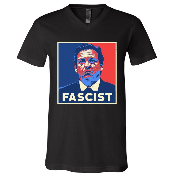 Ron Desantis Fascist Portrait Bad Florida Governor V-Neck T-Shirt