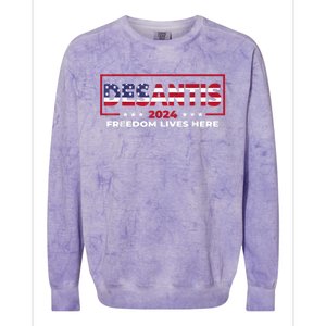 Ron DeSantis Freedom Lives Here Florida 2024 US Flag Colorblast Crewneck Sweatshirt