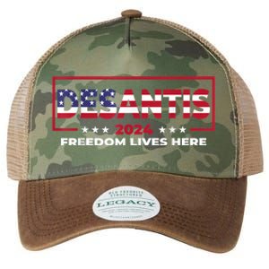 Ron DeSantis Freedom Lives Here Florida 2024 US Flag Legacy Tie Dye Trucker Hat