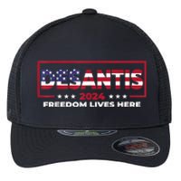 Ron DeSantis Freedom Lives Here Florida 2024 US Flag Flexfit Unipanel Trucker Cap