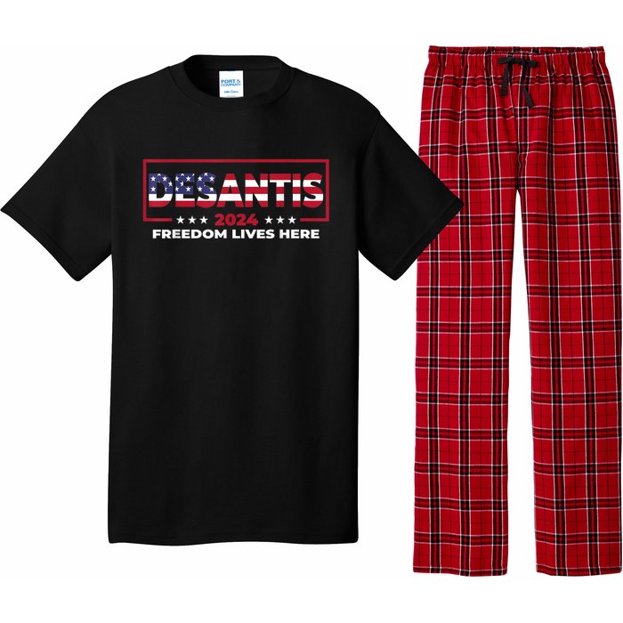 Ron DeSantis Freedom Lives Here Florida 2024 US Flag Pajama Set