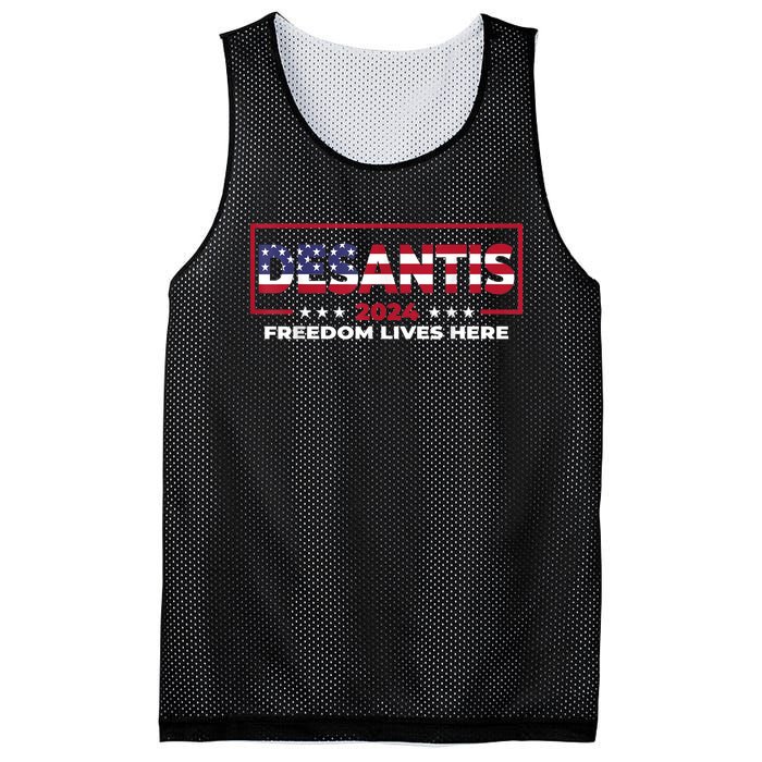 Ron DeSantis Freedom Lives Here Florida 2024 US Flag Mesh Reversible Basketball Jersey Tank