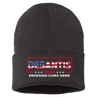 Ron DeSantis Freedom Lives Here Florida 2024 US Flag Sustainable Knit Beanie