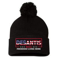 Ron DeSantis Freedom Lives Here Florida 2024 US Flag Pom Pom 12in Knit Beanie