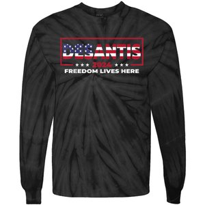 Ron DeSantis Freedom Lives Here Florida 2024 US Flag Tie-Dye Long Sleeve Shirt