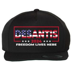 Ron DeSantis Freedom Lives Here Florida 2024 US Flag Wool Snapback Cap